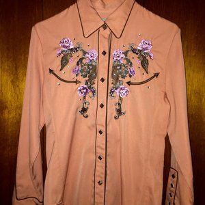 Scully Women's Western Roses 'n Rhinestones Western Snap Shirt - Sz Small